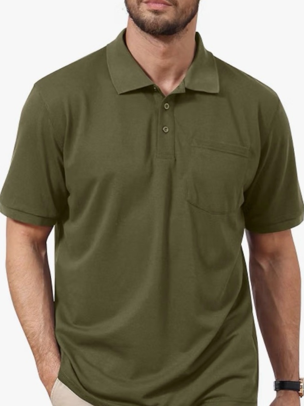 Goodfellow & Co Olive Green Short-Sleeve Polo with Chest Pocket